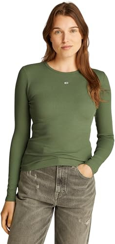 Tommy Jeans Damen Langarmshirt Slim Fit Essential aus Baumwolle, Grün (Aruba Green), L