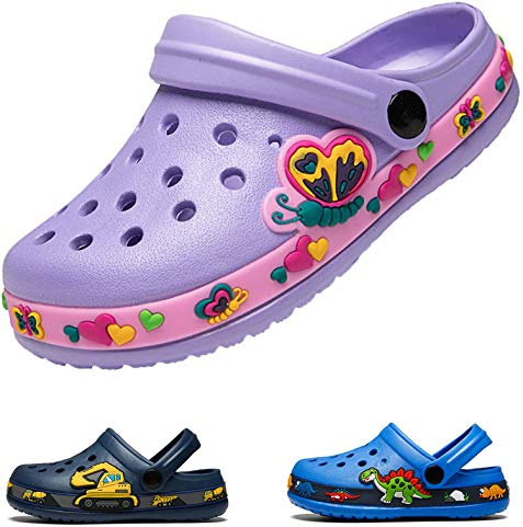 DRECAGE Sabots Enfant Été Chaussons Garçons Filles Pantoufles EVA Clogs Tongs Sandales de Plage à Enfiler Piscine de Jardin Antidérapage Purple 33 EU