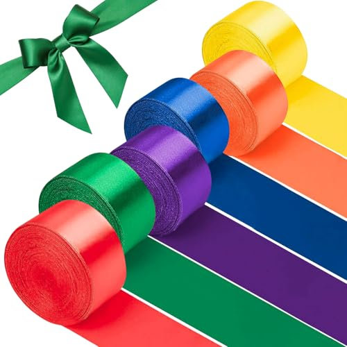 Yooler Schleifenband 132m Satinband 6 Farben, 50mm Geschenkband Breit, Bunte Bänder Seidenband zum Verpacken, Dekorative Satinbänder für Maibaum Basteln Sträuße Geburtstags Taufe und Hochzeit