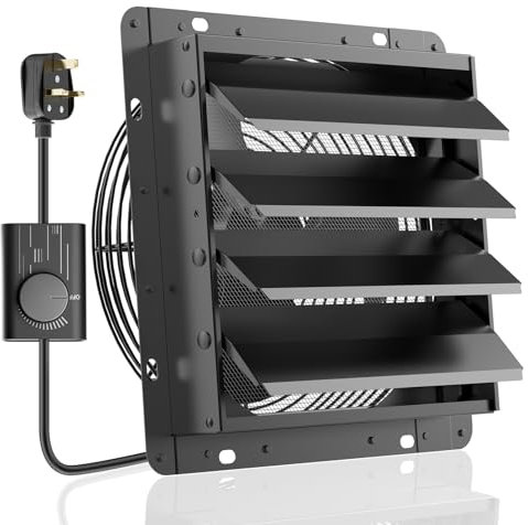 HG Power 350mm Shutter Exhaust Fan with Speed Controller 1500m³/h Wall Mounted Extractor Fan with Mesh Screen Low Noise Shed Exhaust Fan for Ventilation Use, Basement, Gable, Chicken Coop, Black