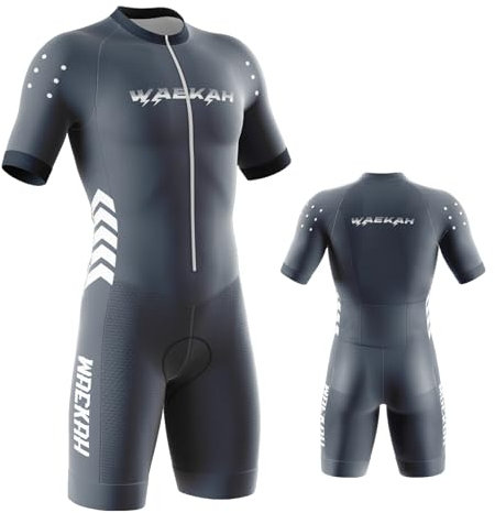 Triathlon Anzug Herren,Herren Pro Fahrrad Skinsuit Kurzarm,Einteiliges Radtrikot,Triathlon Einteiler Kurz - 3Taschen für Wettkampf Trisuit Einteiler für Wettkampf Top Short (U6,XL)