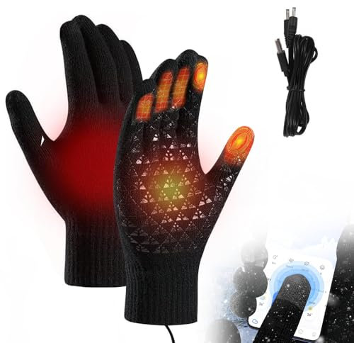 Dhqkqg Beheizte USB-Handschuhe für Männer und Frauen - Strickhandschuhe Mit Heizung und Einstellbarer Temperatur