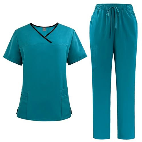 Meichoon Scrubs for Women Split Suit V-Neck Top and Jogging Pants with Four Pockets Pure Color Quick Drying Medical Nursing Uniforms DK51