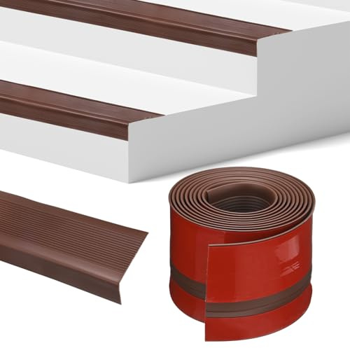 M METERXITY Borde De Escalera 10FT Vinilo Goma Perfil De Escalón Antideslizante Autoadhesivo Tiras De Borde De Escalón Protector De Borde De Escalón Para Escaleras [Marrón, 1.38 Pulgadas]