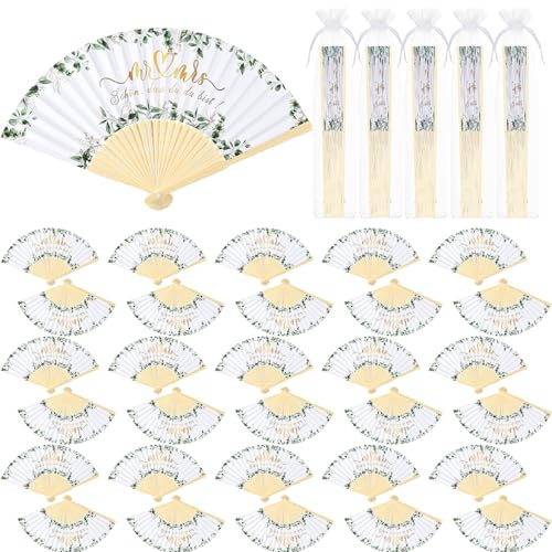 Namalu 30 Stück Hochzeit Handfächer Gastgeschenk für Hochzeit Weiß Papierfächer Eukalyptus Faltbarer Taschenfächer mit Organzabeutel Bambus Klappfächer für Hochzeitsgäste Sommer Geburtstag Party