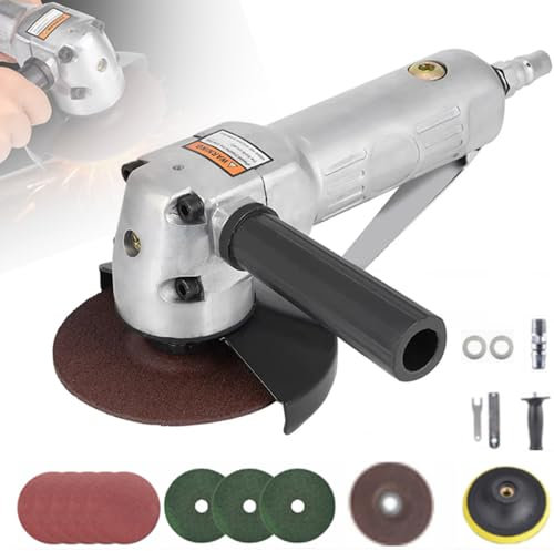 Amoladora Neumática,Amoladora de Ángulo de Aire Comprimido,Molinillo de Ángulo de Aire,18pcs,11000rpm con Papel de lija de alambre de 5 pulgadas,discos de lija para pegar para Esmerilado,Pulido