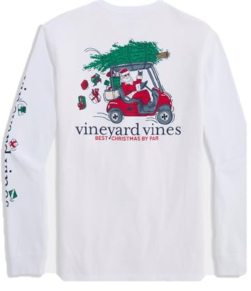 Vineyard Vines Men's Best Christmas by Par Long-Sleeve Pocket Tee, White Cap, Medium