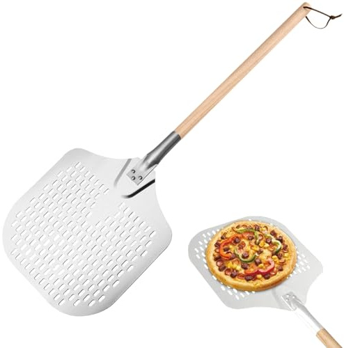 ALEENFOON Perforerad pizzaspade 30 cm aluminium pizzapaddel non-stick pizzaspatel avtagbart trähandtag pizzaspade för bakning pizza och bröd