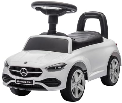 Baroni Toys Mercedes Ride-On Macchinina Spingi e Vai per Bambini 1-4 Anni, Fari LED, Suoni Realistici, Ruote Antiscivolo, Vano Portaoggetti, Design Antiribaltamento 65x28x39 cm Bianca