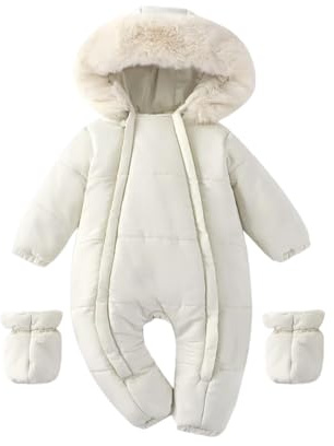 DivingBirds Tutina da neve per neonati, abbigliamento invernale con cappuccio per neonati e neonate, tutine calde 3-18 mesi, bianco, 3-6 Months