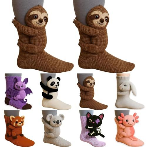 Generico Calzini Donna Invernali Con 3D Animale, Calze Caldi Pelosi Morbido Calzino Strick Termici Natalizi Regalo per le Signore, Soffici Pile di Corallo Pantofola Calzettoni Caldi