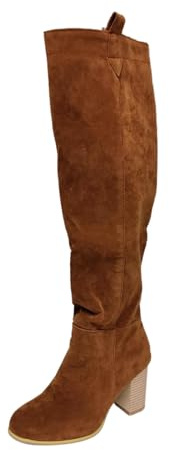 Generisch Botines de tacón en bloque para mujer, botines con cómodos zapatos para mujer, punta redonda, botas de equitación, para tiempo libre, para el tiempo libre, O Marrón, 43 EU
