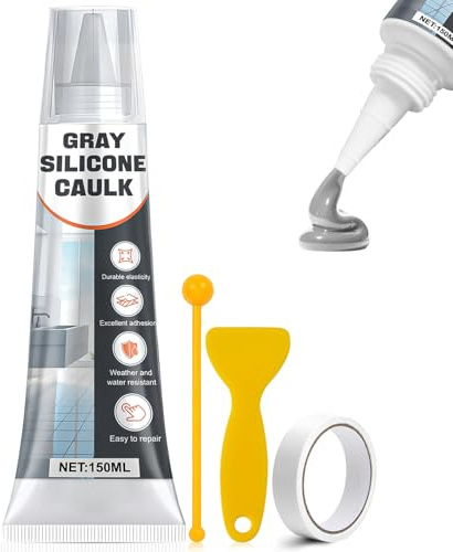 ALLONY Graues Silikon, 150ml Sanitärsilikon, Silikon Grau Sanitär, Langanhaltend Wasserdicht, Elastisch, Geeignet zum Abdichten von Fugen in Küchen, Duschräumen, Waschbeckenrändern