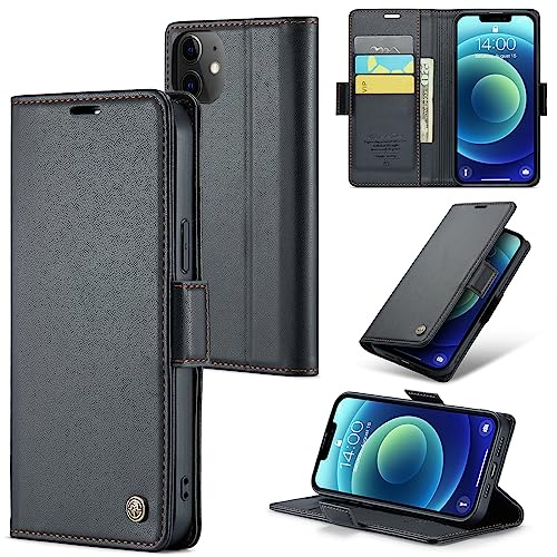 Idhiem Kortplatser Plånboks Fodral för iPhone 12, Svart | RFID-blockering, Flip Kortplatser Plånboksfodral, Premium PU Läder Skalm, Wallet Case, Stötsäkert Skyddsfodral