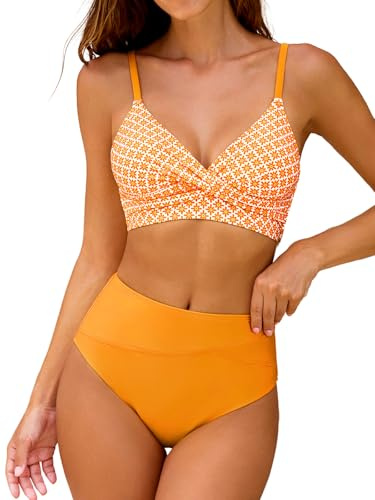 CUPSHE - Bikini da donna, bustier incrociato, a vita alta, elegante, 2 pezzi, M