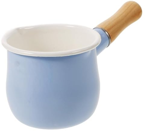 Liten såspanna, liten såspanna emalj mjölkkastrull med trähandtag, gas och induktionskompatibel, himmelsblå, 10 cm/3,94 tum, krukor för matlagning