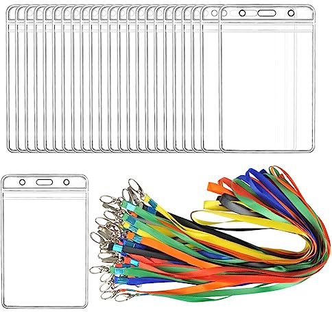 BUYGOO 24PCS Transparente Ausweishülle mit Lanyard, PVC Kartenhalter mit Umhängeband, 6 Farben, für Business Ausstellung Karten