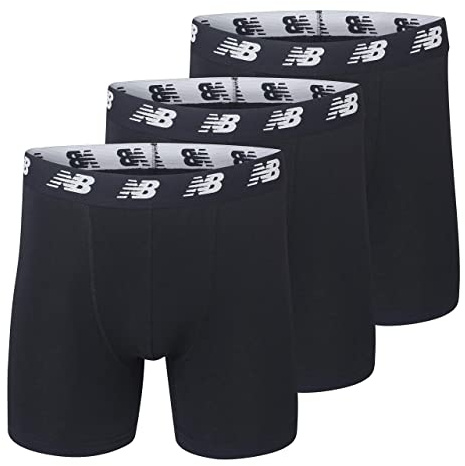New Balance Men's No-Fly Cotton Performance Boxer Briefs, 5 Inch Inseam (3 Pack), Black/Black/Black, Large
