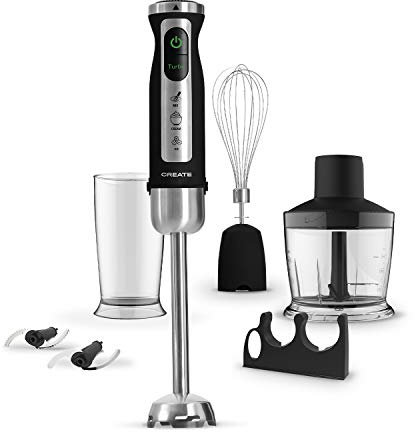 CREATE/FULLMIX PROTOOL/Batidora de mano con accesorios / 4 Cuchillas de acero inoxidable recubiertas de Titanio, 6 Accesorios, 7 velocidades + Turbo, bol de 600ml, 1500W