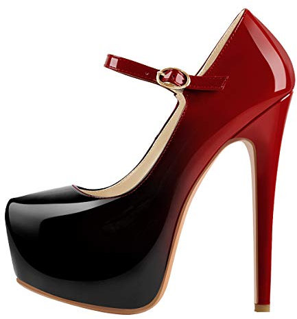 MissHeel Women's Stiletto High Heeled Court Shoes Buckle Strappy Fashion Mary Jane Platform Pumps Two-Toned Size 12