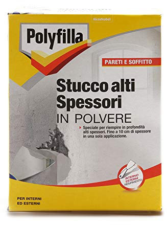 POLYFILLA STUCCO ALTI SPESSORI, per Interno ed Esterno, riempie il muro in profondità fino 10cm con una sola apllicazione, intonaco calcestruzzo e cemento,in POLVERE, GRIGIO CHIARO 1KG