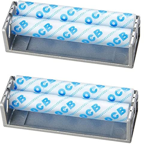 Set: 2 Stück OCB Manuelle Zigarettendrehmaschine, Zigarettenroller 70mm, metal mit Bedienungsanleitung + gratis Glück Aufkleber