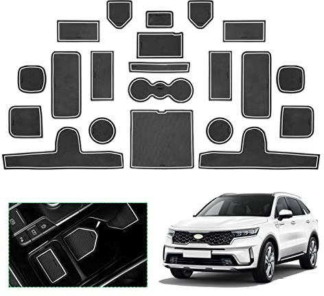 GAFAT Ki-a Sorento MQ4 2021-2024 2025 Tappetini Antiscivolo in Gomma, Sorento 2023 Tappetino Console Centrale, Contenitore Portaoggetti, Cuciture Porta, Accessori Sorento MQ4 (Bianco)