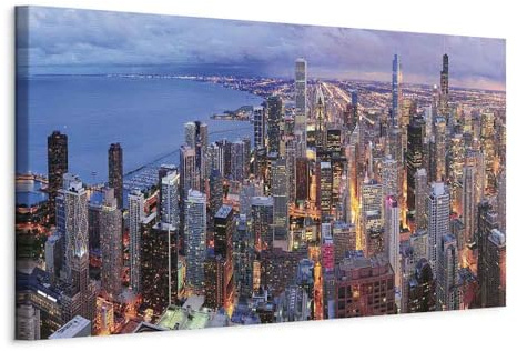 artgeist Acoustic Canvas Wall Art Print City Chicago 47x16 in - 1pcs Picture with Acoustic Foam Sound Print Artwork Room Acoustics Soundproofing Skyline Skyscrapers Panorama 9020121