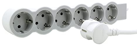 LEGRAND, Flache Steckdosenleiste, 6-fach Steckdose, Mehrfachsteckdose, 3 Meter Kabellänge, Ultraweiß/Grau, 694565