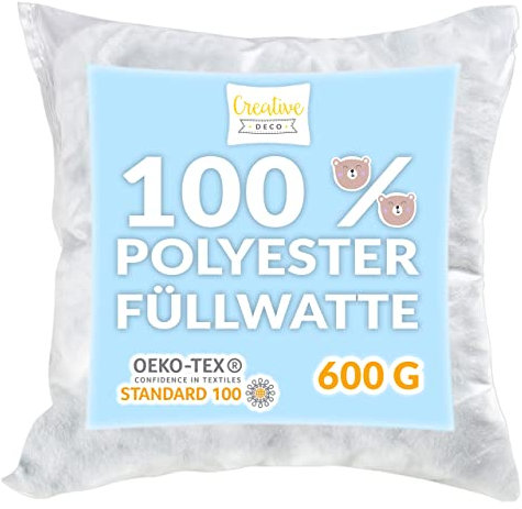Creative Deco Füllwatte 600g | Antiallergisch | 95 C waschbar | Praktisches Füllmaterial für Kissen-Bezug und Teddy