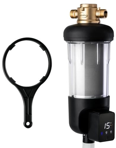 iSpring WSP50ARJ Rückspülfilter Wasserfilter Filter, Upgraded Jumbo Größe, große Kapazität, wiederverwendbar mit Touch-Screen Auto Spülung Modul, Messing Top Clear Gehäuse, 50 Mikron