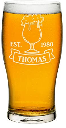 Personalizzato Pinta Vetro Tulipano Spumoso Birra Est Data Qualsiasi Nome Artigianato Birra Sidro Personalizzato Compleanno Papà Nonno Festa del Papà