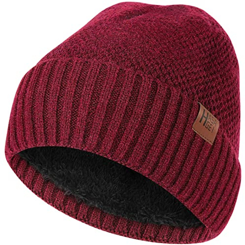 HASAGEI Gorro de Punto para Hombres y Mujeres, Gorro de Invierno Transpirable con Forro Polar Suave, Gorro de Invierno Unisex (Rojo)