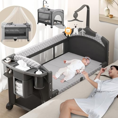 Trimigo-lit bébé Pliable,Réglables en Hauteur, Aucune Installation nécessaire,Jouets,Table à Langer, Super Forte Charge porteuse, Facile à Voyager, Moustiquaire，cododo Bebe,lit Bebe evolutif