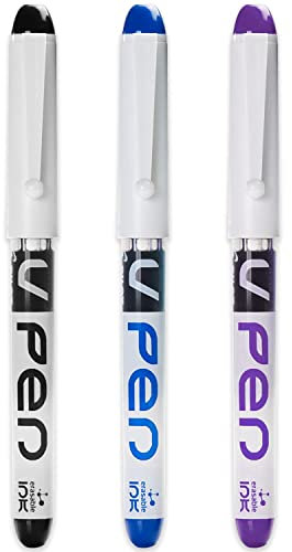 PILOT V PEN - Erasable Disposable Fountain Pen - 0.6mm Nib Tip - Medium Line - Pack of 3 - Black, Blue & Violet Ink