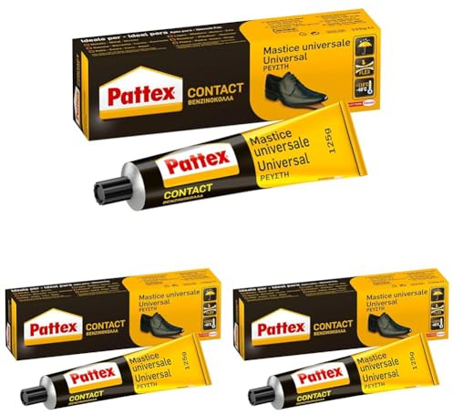 Pattex Mastice Universale, Adesivo a Contatto Universale, Forte Presa Iniziale, Per Incollaggio Di Gomma, Cuoio, Moquettes, Feltro, Sughero Rapido, Non Macchia, 125g (Confezione da 3)