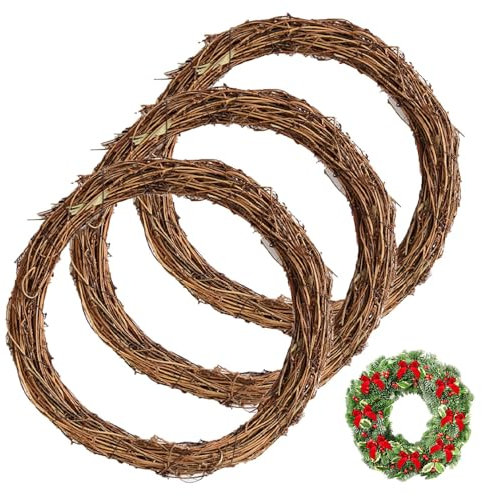 3pcs Grapevine Wreath Base, 20 cm Wreath Ring, DIY Making Kit Wreaths to Decorate for Christmas Halloween Easter