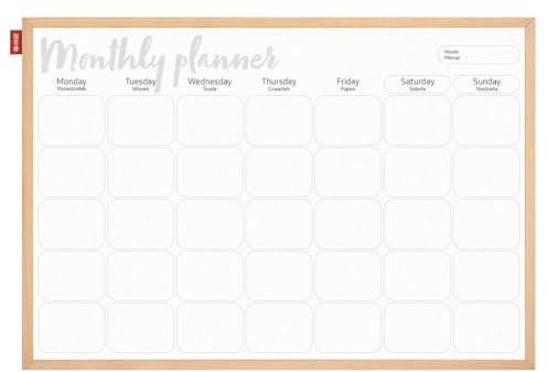 Memobe - Organisationstafel - Monatsplaner - Whiteboard - Beschreibbar & Magnetisch - Wandkalender - Zum Aufhängen - Familienplaner - Weiß - mit Rahmen aus Holz - 90x60 cm