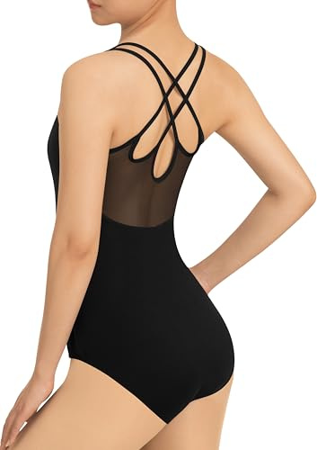 MOLLDAN Dance Leotard for Women Camisole Ballet Wear,Double Straps with Mesh Back,Chest Padded(23930-06-S)