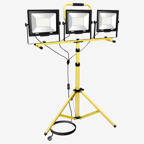 RIGIDON 300W LED Baustrahler mit Stativ, 30000LM LED Strahler Arbeitsstrahler Arbeitsleuchte Baustellenleuchte Baustellenlampe wasserdicht für Konstruktion Werkstatt baustelle Garage Camping