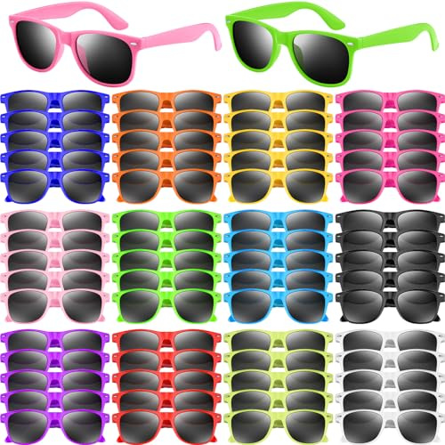 NEBURORA Lot de 6 lunettes de soleil fluo classiques rétro multicolores pour adultes, hommes, femmes, anniversaire, été, plage, piscine, fête