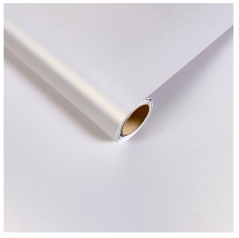 CRE8TIVE Papier peint effet métallique blanc nacré - Papier contact autocollant en acier inoxydable texturé pour réfrigérateur - 30 cm x 200 cm