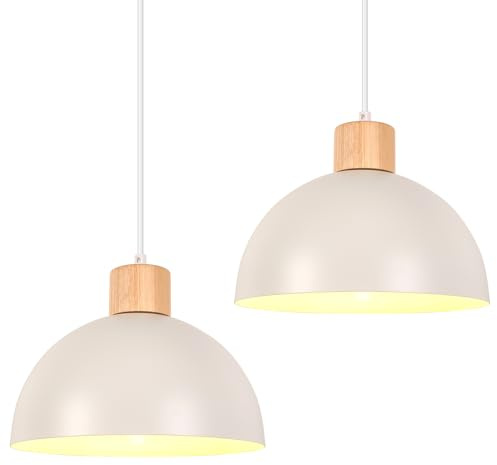 iDEGU 2 Stück Hängelampen Retro E27 LED Hängeleuchte Moderne Skandinavisch Deckenleuchte aus Metall Holz Pendelleuchte für Schlafzimmer Esszimmer Küche Restaurant (25cm, Weiß, 2 Lampen)