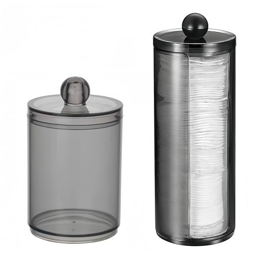 PUTOAHAO Boîte à Coton-Tige et Rangement Coton Démaquillant - Distributeur pour La Coiffeuse et Salle de Bain (Noir, B) - 2 Pièces