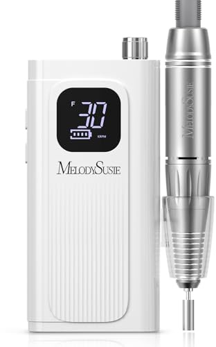 MelodySusie Entry-Level Clip-On Cordless Nail Drill, SC300F 30000RPM Nail E-File with LCD Display for All Manicure Shaping & Gel Removal, Ideal for Training, Nail Art Practice & Home Use, White