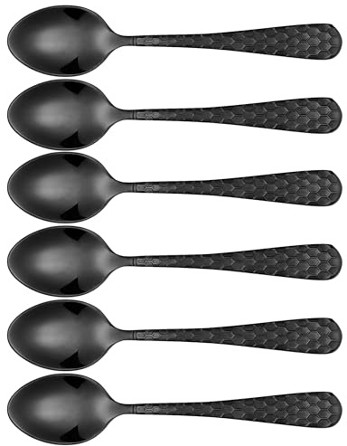 Lorren Home Trends Textured Demitasse Espresso Spoons, 4.5 inches, Set of 6, Black