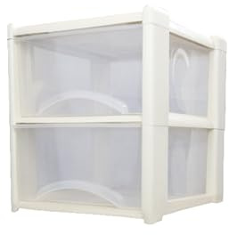Neat. 2 Plastic Storage Drawers Unit with See-Through Drawers, Compact Vertical Design – Durable Plastic, Ideal for Organizing Office Crafts, and Household Items, 40cm x L39cm x W39cm -Cream