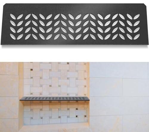 Teenyyou 1 Pcs Aluminum Shower Niche Rectangular Shelf Black 5/32/ 4 mm Thick, Petal Design, Matte Black Finish for 12 Prefabricated Niches, Fits 5/32 Grout Line