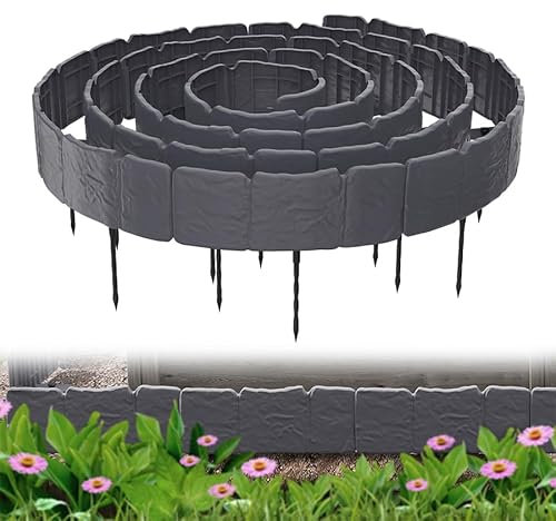 Aufun 40 pezzi bordatura per aiuole effetto pietra con 40 ancore, bordo per aiuole da 10 m, bordatura per aiuole, in plastica, palizzata da giardino, per aiuole, colore antracite