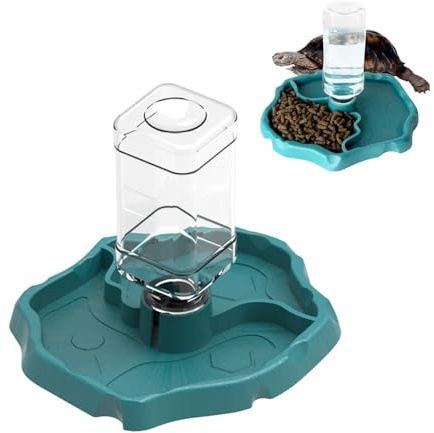 JINJUMEI Distributore Acqua Rettili, con Bottiglia, Abbeveratoio Tartarughe di Terra 2 in 1, Rettili Tartarughe Cibo Ciotola, Accessori per Rettili per Tartaruga, Lucertola, Criceto, Serpente(Blu)